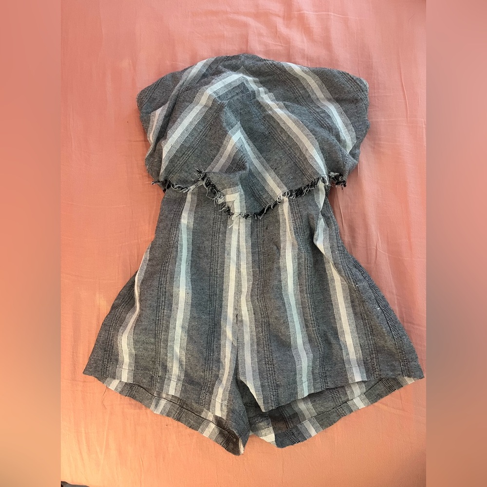 American Threads Grey and White strapless romper